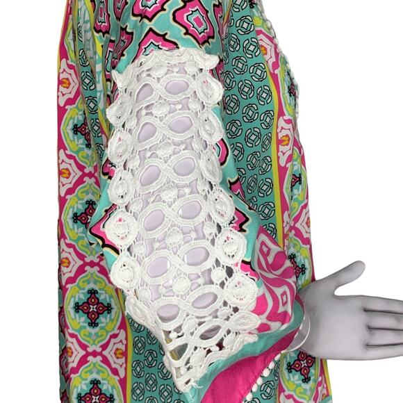 Multiples Boho Top Long Sleeve Multicolor Moroccan Print Size S 100% Ray… - Picture 5 of 15